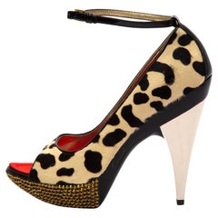 Pre-Loved Giuseppe Zanotti Women
s Leopard Pony-style calfskin hair heels Brown