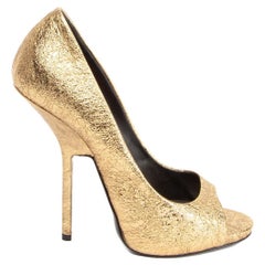 Pre-Loved Giuseppe Zanotti Women's Peep Toe Gold Crinkle Texture Heels
