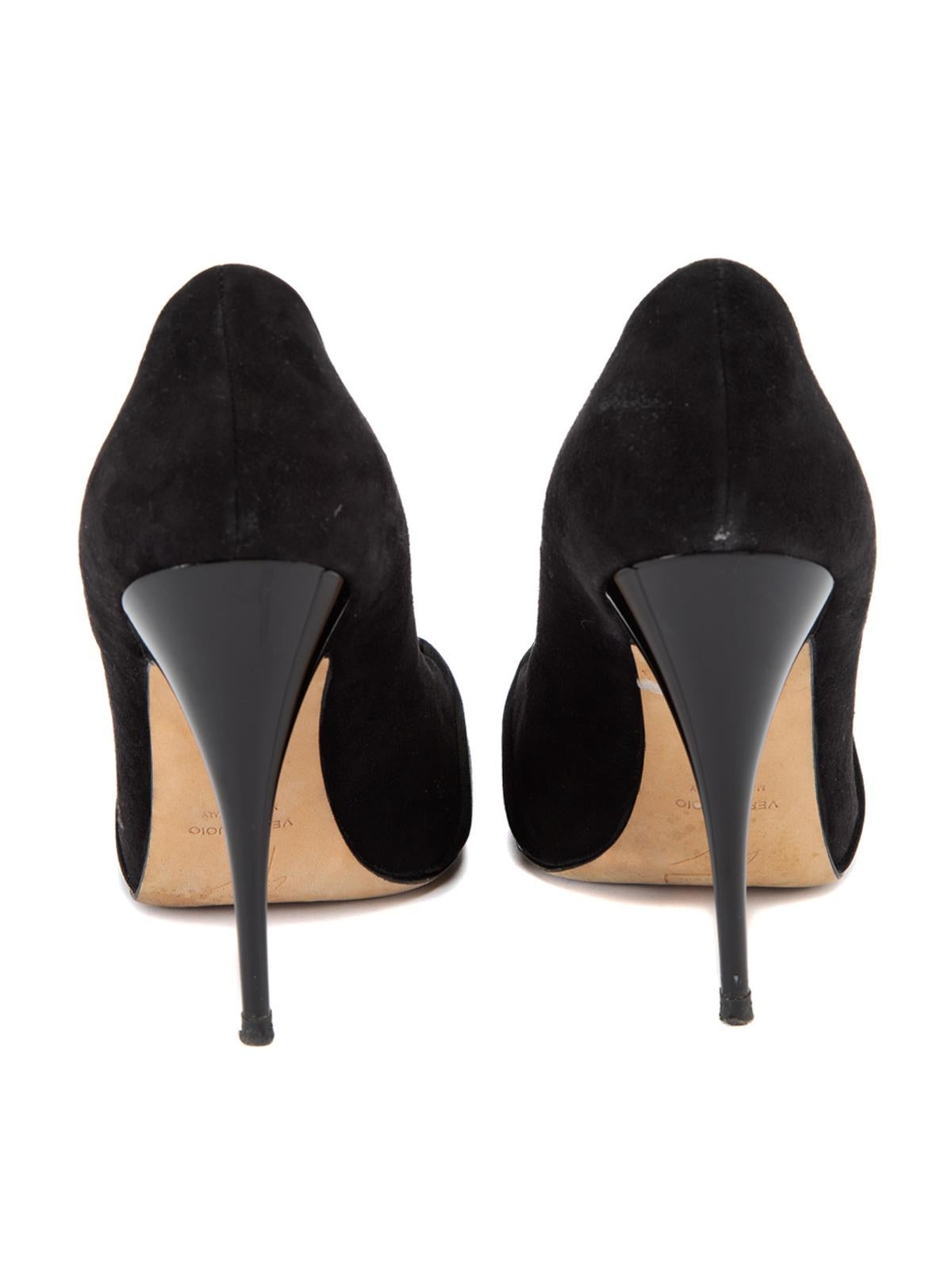 Pre-Loved Giuseppe Zanotti Women's Suede Black Heels with Knot Detail For Sale 1