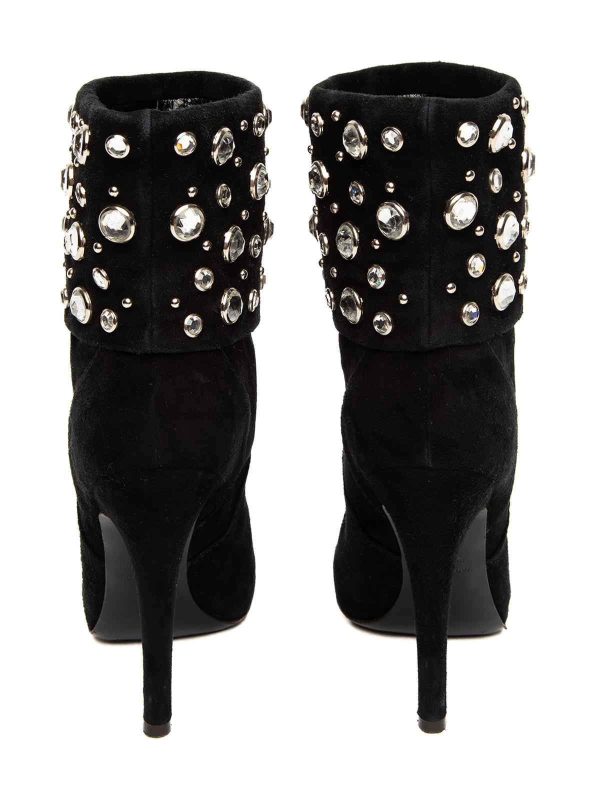 Pre-Loved Giuseppe Zanotti Women's Suede Crystal Studded Ankle Boots In Good Condition For Sale In London, GB