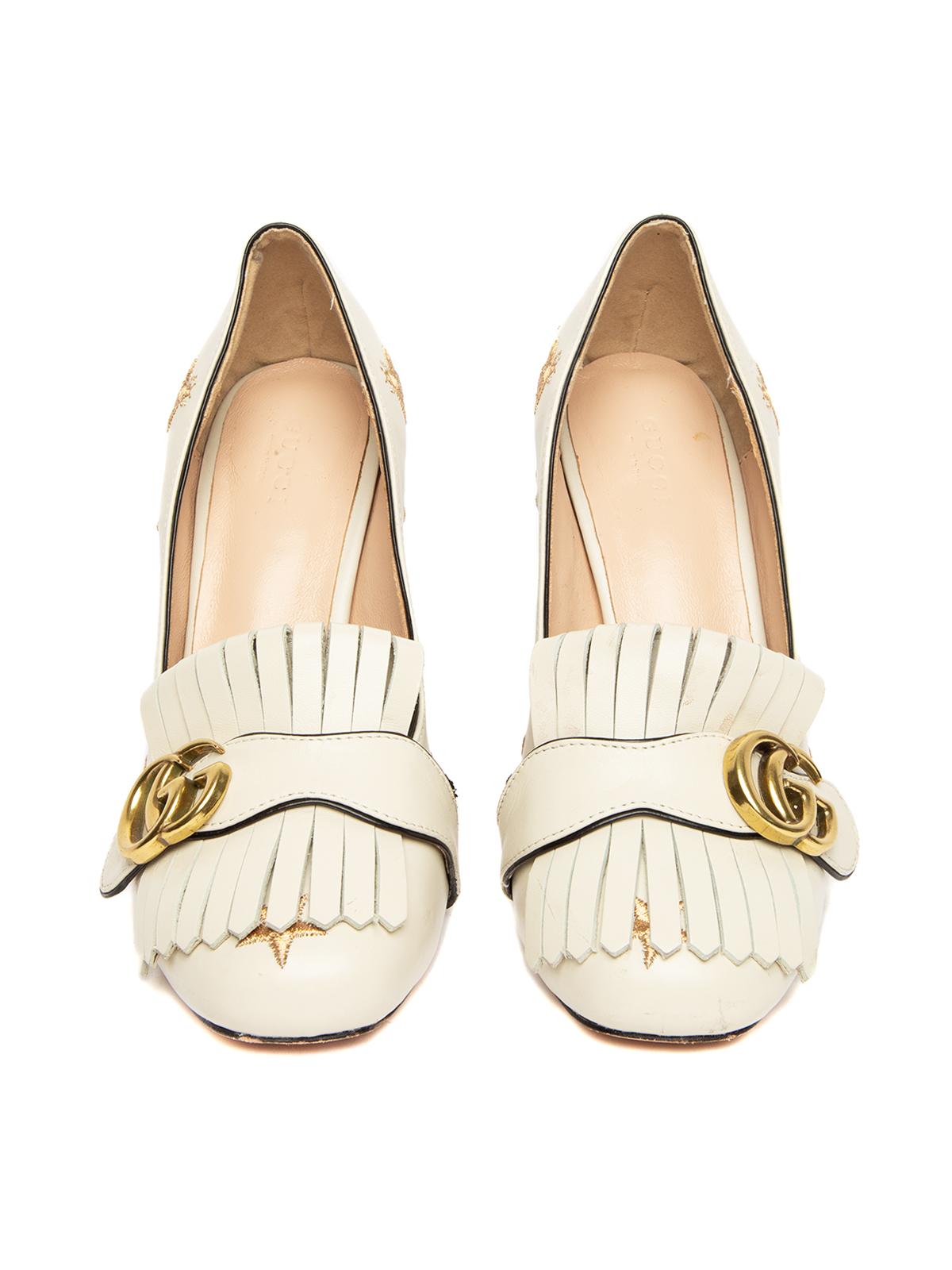 White Pre-Loved Gucci Women's Bee and Star Marmont Heels