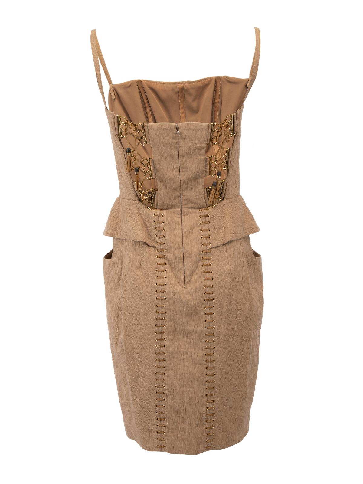 Pre-Loved Gucci Women's Beige Corset Bodycon Mini Dress In Excellent Condition In London, GB