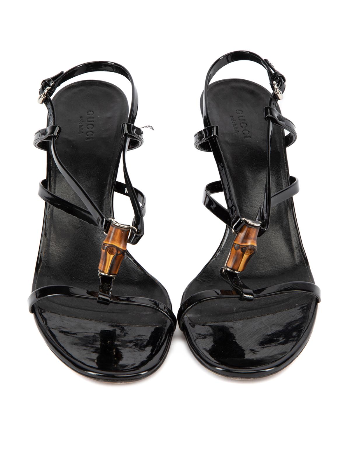 Pre-Loved Gucci Women's Black Bamboo Detail Patent Leather Sandals In Excellent Condition In London, GB