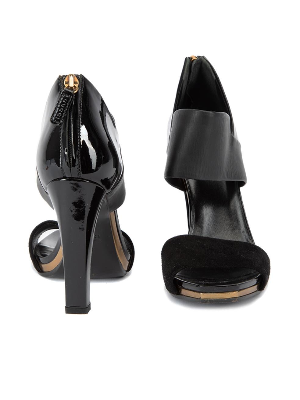 Pre-Loved Gucci Women's Black Peep Square Toe Heeled Sandals In Excellent Condition In London, GB
