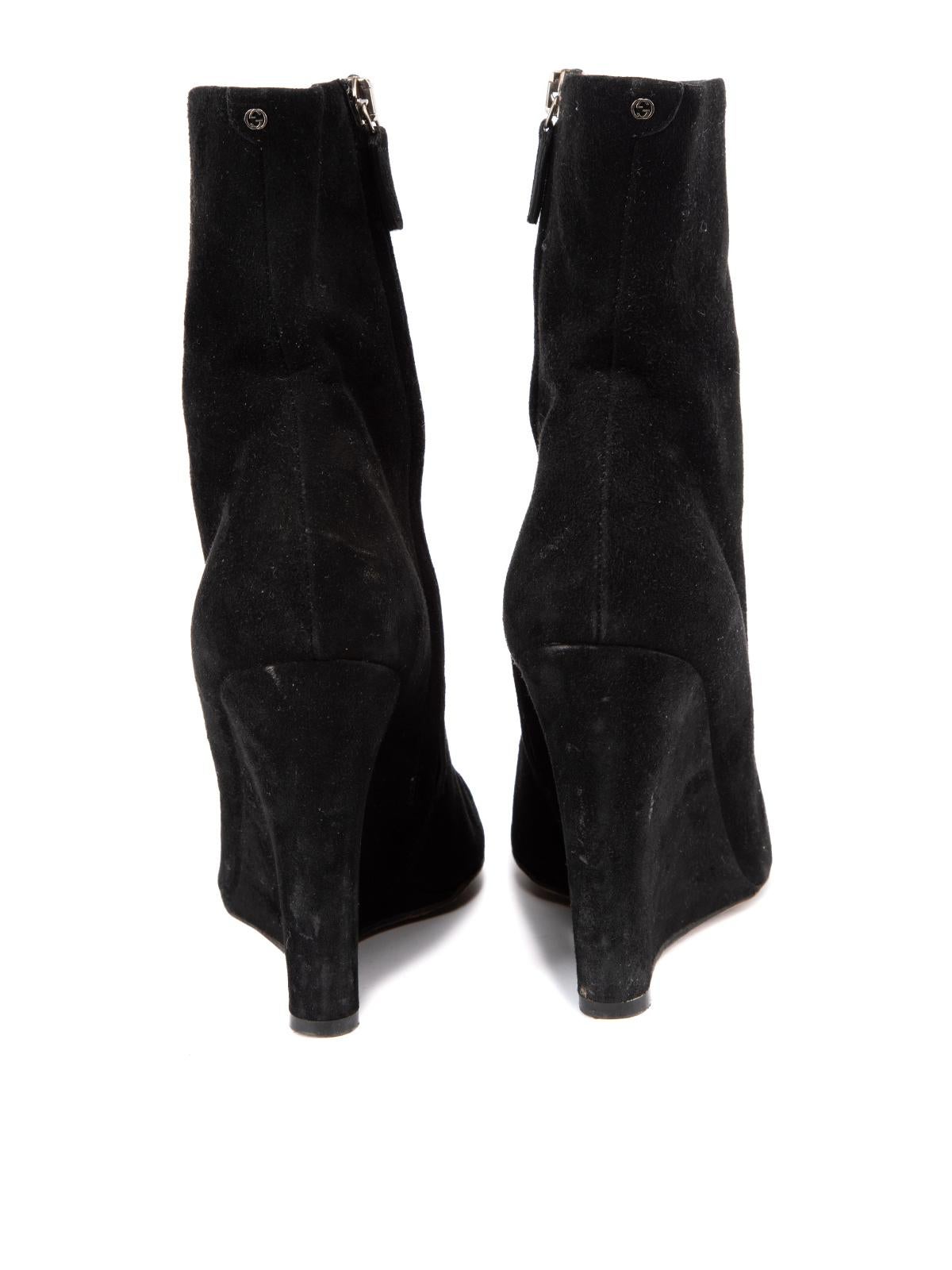 Pre-Loved Gucci Women's Black Suede Wedged Ankle Boots For Sale 1