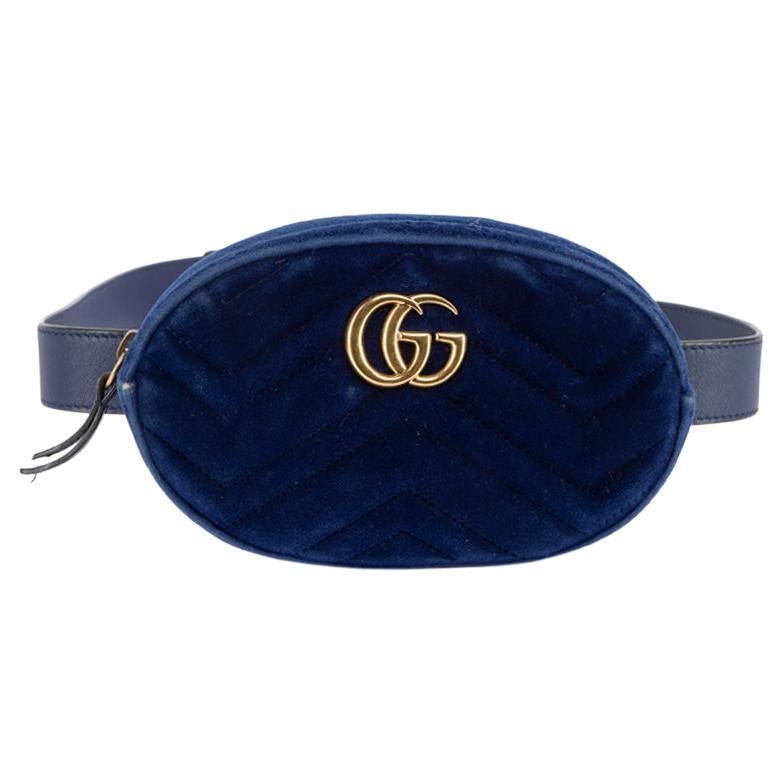 Pre-Loved Gucci Women's Blue Velvet GG Marmont Belt Bag For Sale at 1stDibs