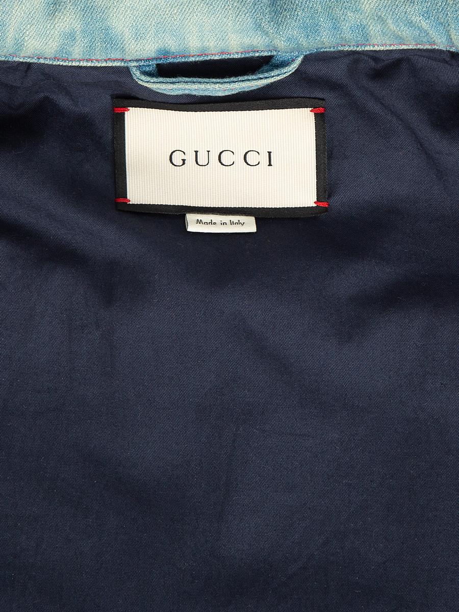 Gray Pre-Loved Gucci Women's Embroidered & Studded Denim Jacket Blue