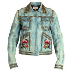 Pre-Loved Gucci Women' s Embroidered & Studded Denim Jacket Blue