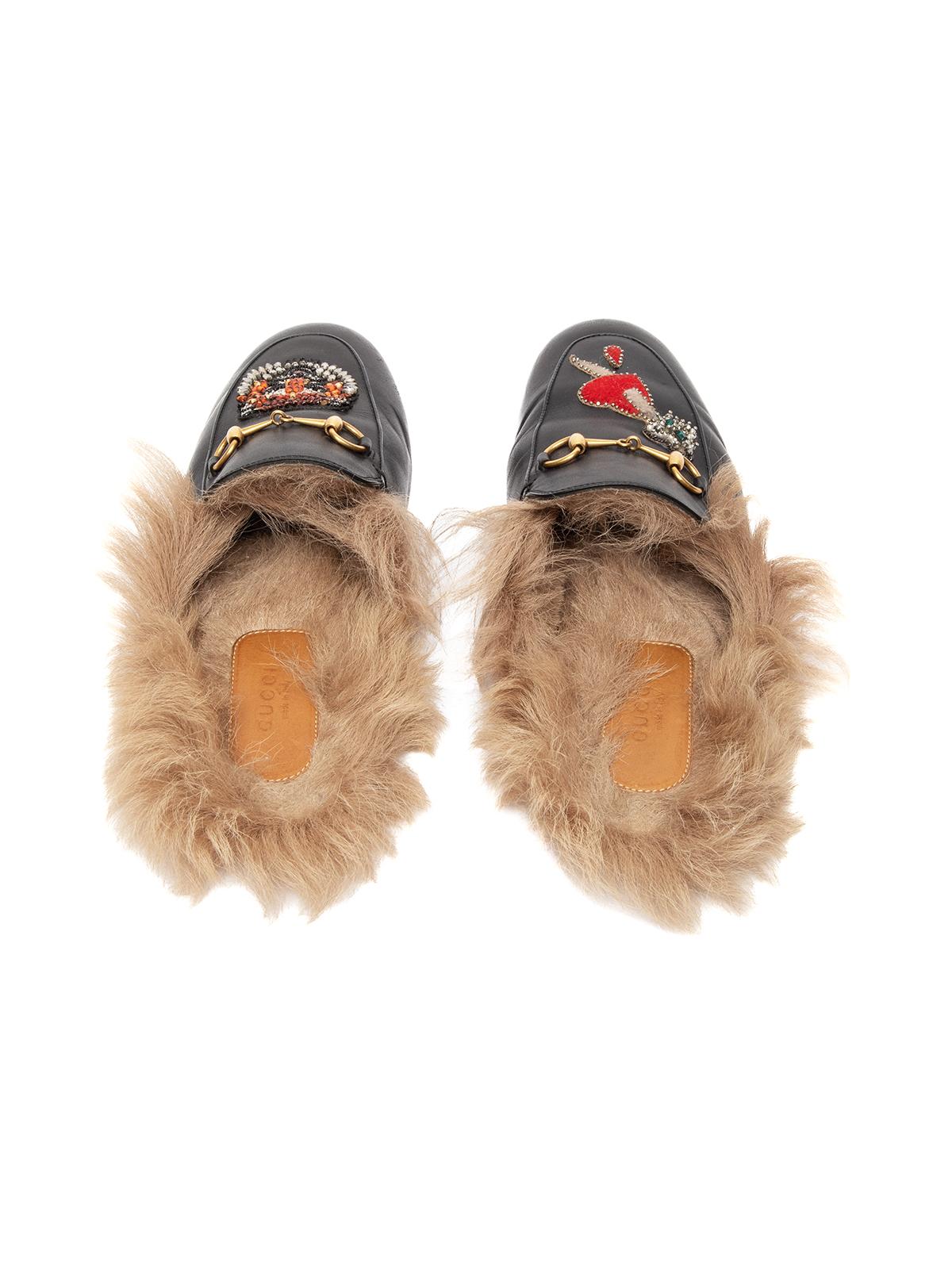 Brown Pre-Loved Gucci Women's Fur Princetown Slippers