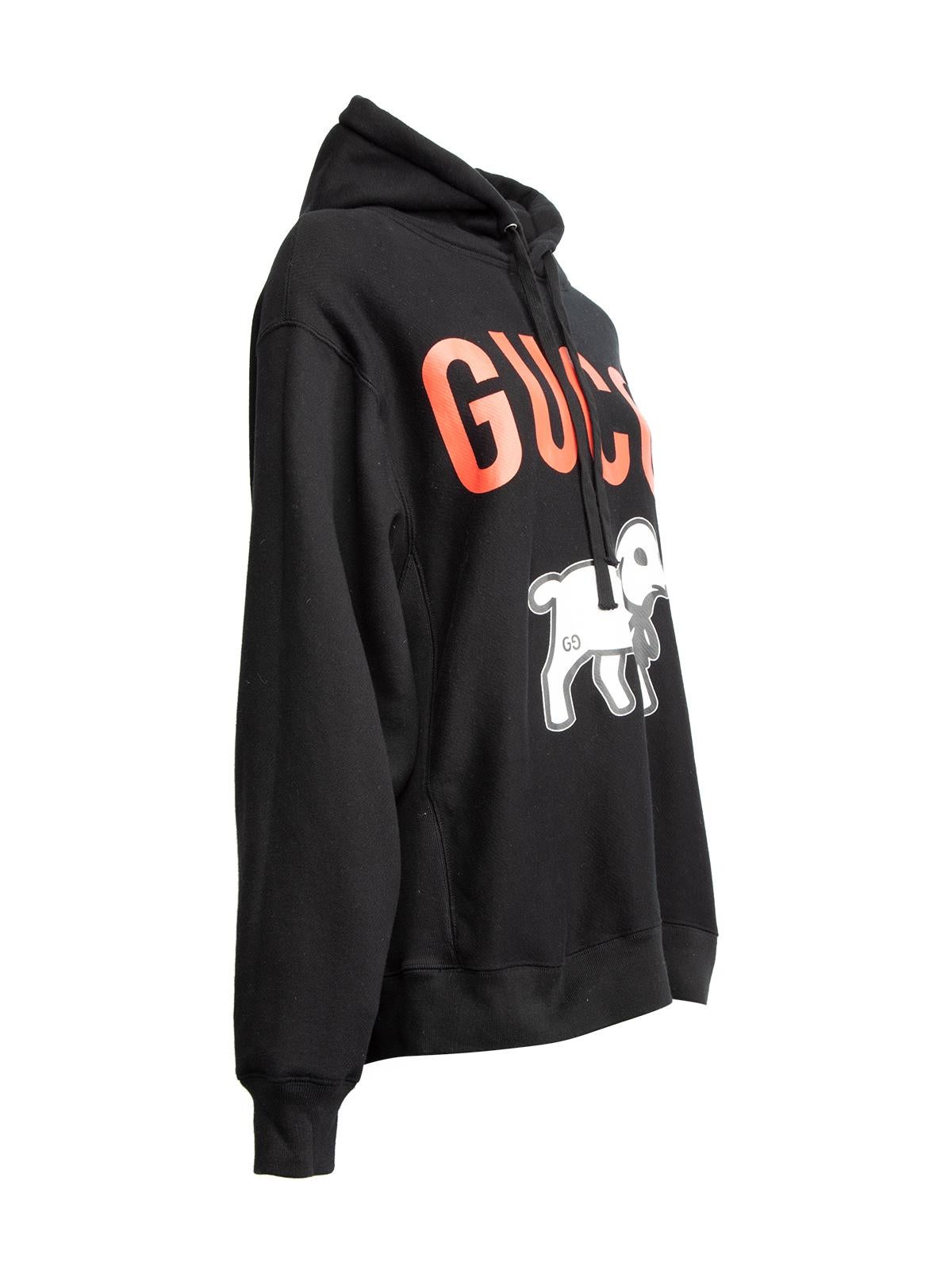 CONDITION is Very good. Minimal wear to hoodie is evident. There is a small snag to material around the left shoulder on this used Gucci designer resale item. Details Black Cotton Lamb motif Long sleeves Hood Made in Italy Composition 100% (Cotton)