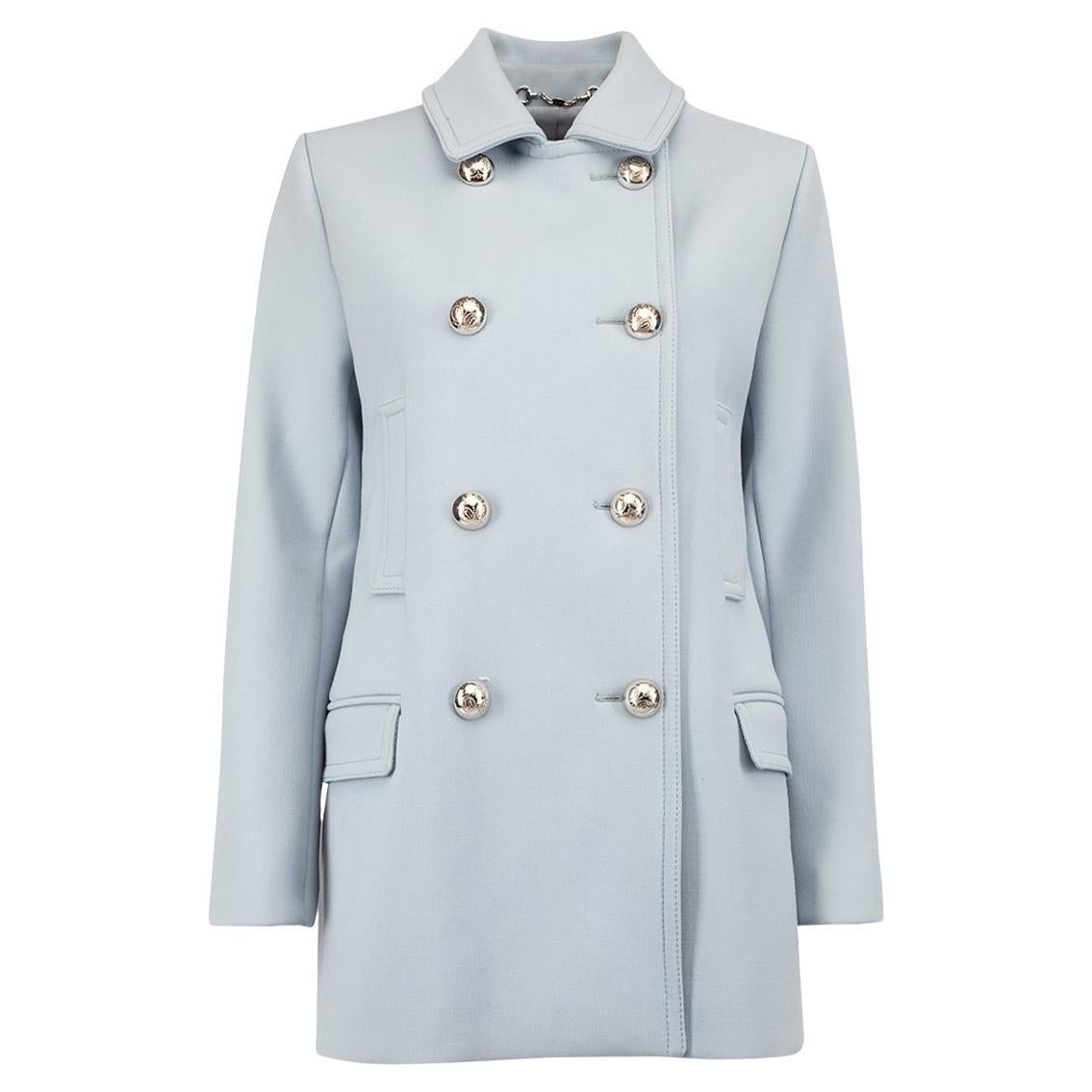 Pre-Loved Gucci Women's Light Blue Wool Double Breasted Coat
