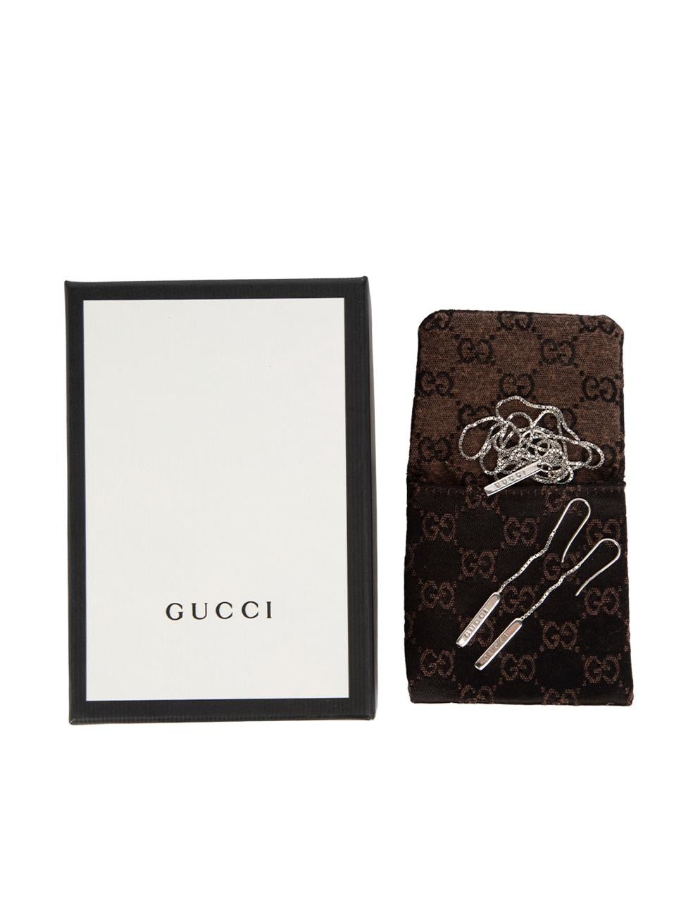 Pre-Loved Gucci Women's Necklace & Earrings Set Lariat Logo Plate 750 K18 White  4