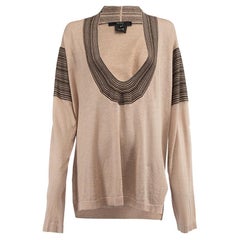 Pre-Loved Gucci Women's Pink & Brown V Neck Striped Accent Sweater