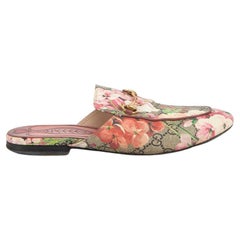 Used Pre-Loved Gucci Women's Pink GG Supreme Bloom Canvas Princetown Horse-bit Mules