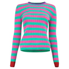 Pre-Loved Gucci Women's Pink & Green Striped Crewneck Knit Jumper