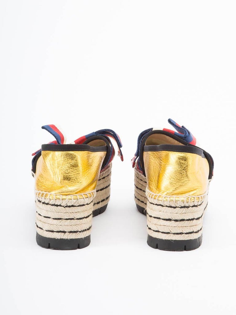 Pre-Loved Gucci Women's Platform Espadrille with Sylvie Bow Gold For Sale  at 1stDibs