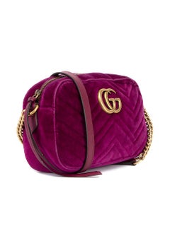 Pre-Loved Gucci Women's Purple Velvet Matelasse GG Marmont Crossbody Bag