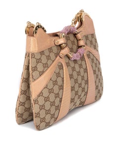 Pre-Loved Gucci Women's Vintage 2004 Beige GG Monogram Canvas Jewelled Dragon