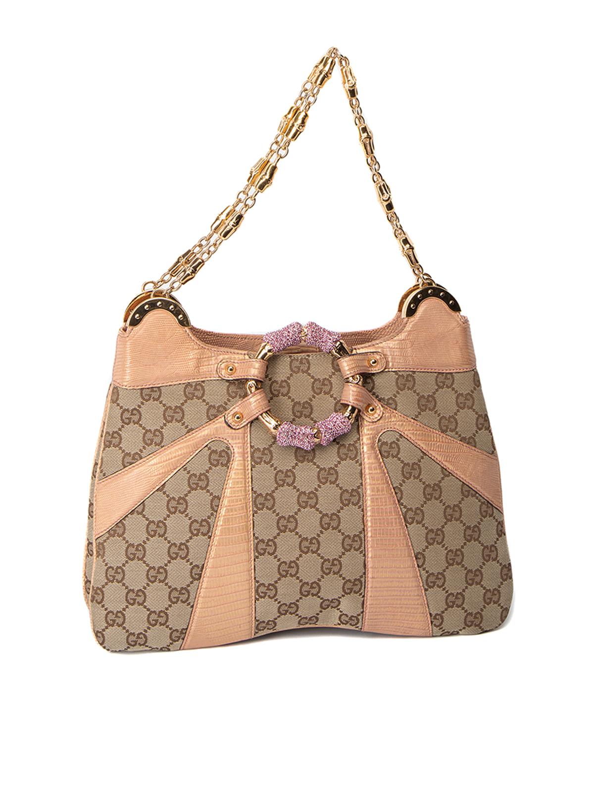 Pre-Loved Gucci Women's Vintage 2004 Beige GG Monogram Canvas Jewelled Dragon In Excellent Condition In London, GB