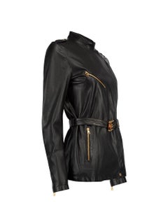 Pre-Loved Gucci Women's Vintage Black Leather Belted Biker Jacket