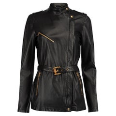 Pre-Loved Gucci Women's Vintage Black Leather Belted Biker Jacket