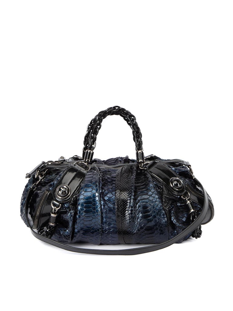 Pre-Loved Gucci Women's Vintage Blue Python Galaxy Top Handle Bag For ...
