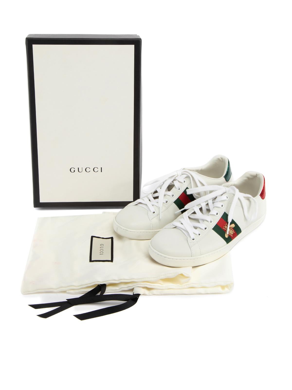Pre-Loved Gucci Women's White Ace Embroidered Bee Sneaker 3