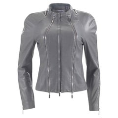 Pre-Loved Guy Laroche Women's Grey Leather Slim Fit Biker Jacket