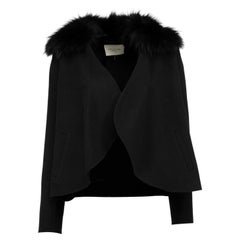 Pre-Loved Halston Heritage Women's Black Wool Jacket with Fur Collar
