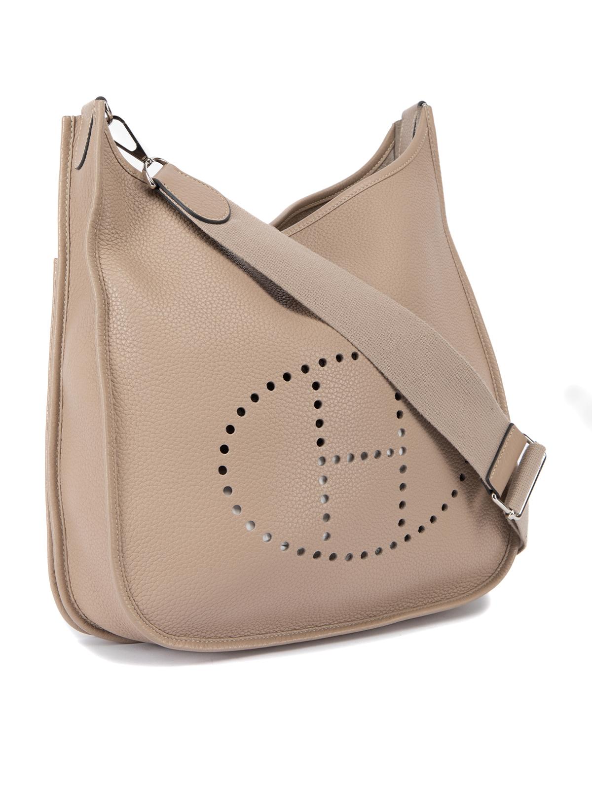 CONDITION is Very good. Hardly any visible wear to bag is evident on this used Hermes designer resale item. This item comes with the original dustbag. Details Beige Leather Crossbody bag Signature perforated H logo on front Strap and press-stud