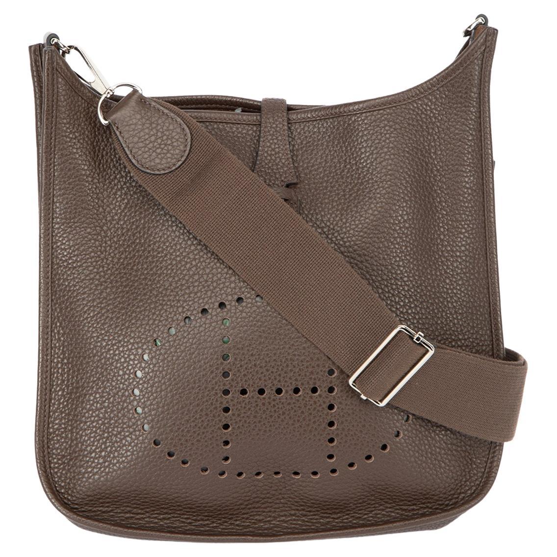 Pre-Loved Hermès Women's Brown Taurillon Clemence Evelyne PM Etoupe For  Sale at 1stDibs