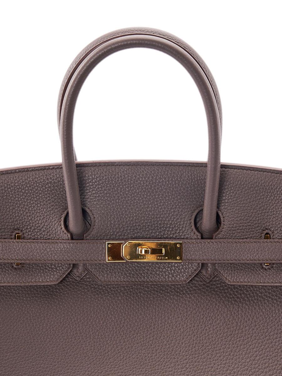 Pre-Loved Hermès Women's Etain Togo Leather Birkin Bag 35 with Gold Hardware In Good Condition In London, GB