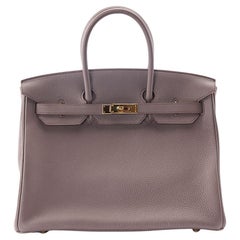 Pre-Loved Hermès Women's Etain Togo Leather Birkin Bag 35 with Gold Hardware