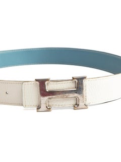Pre-Loved Hermès Women's H Logo Blue and White Reversible Belt