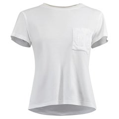 Pre-Loved Hermès Women's White Embroidered Pocket Crewneck T-Shirt