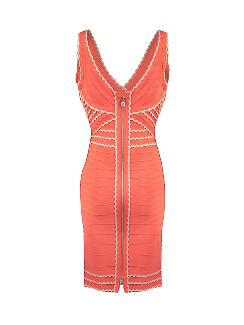Orange Pre-Loved Herve Leger Women's Coral Sleeveless Bandage Dress