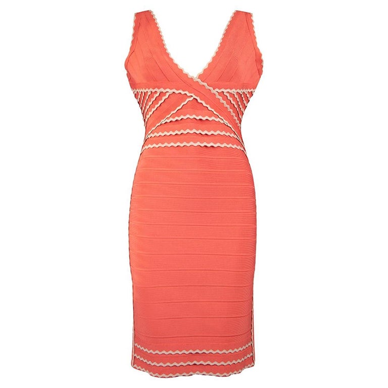 Pre-Loved Herve Leger Women's Coral Sleeveless Bandage Dress For Sale at  1stDibs