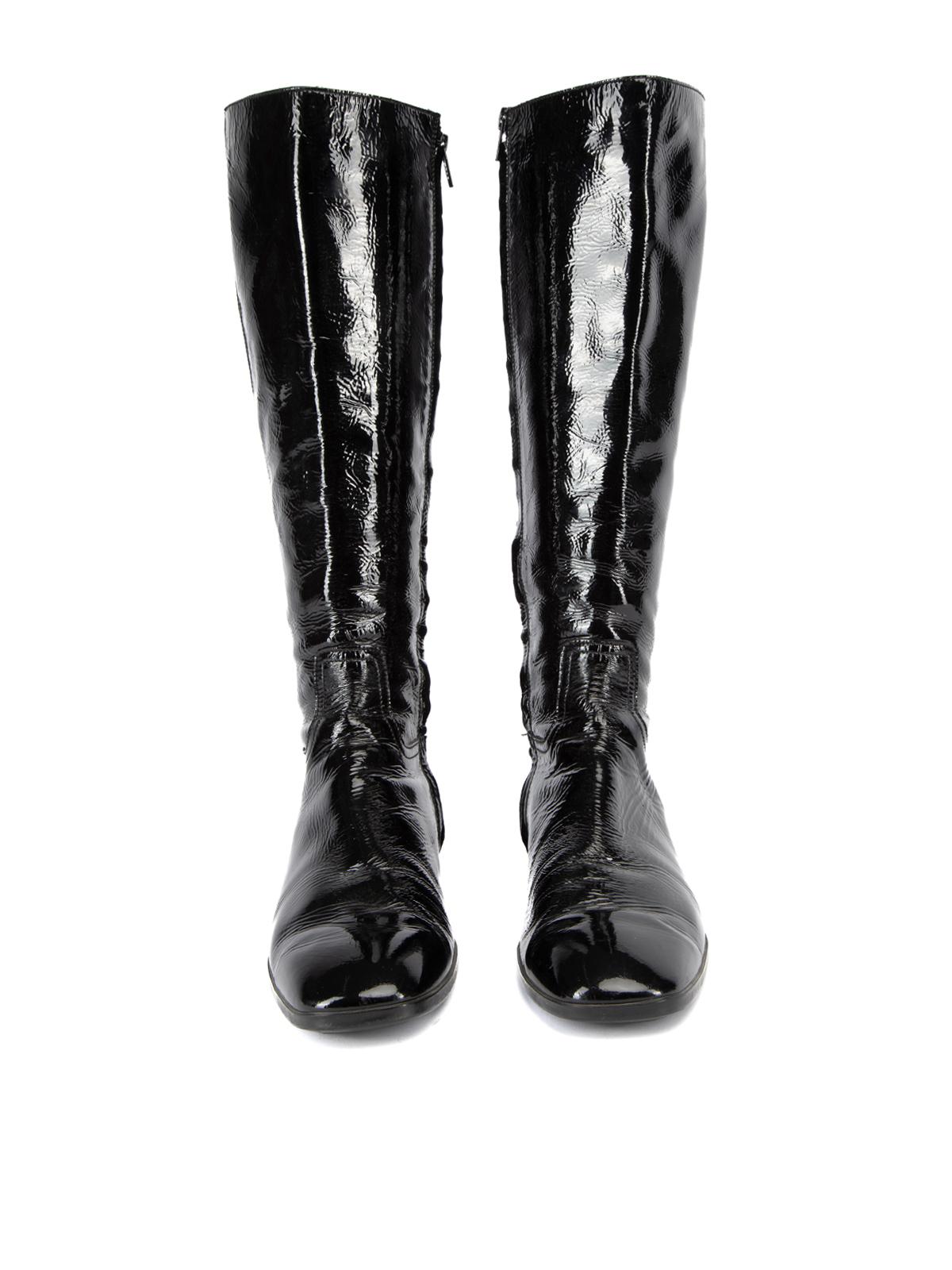 black patent knee high boots flat