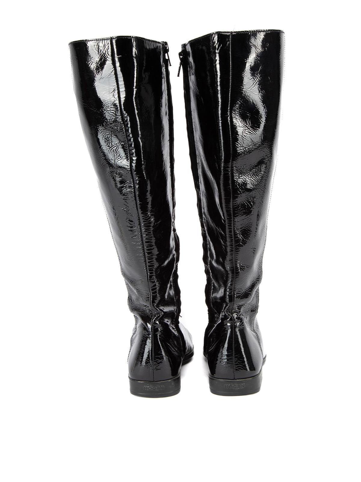 Pre-Loved Hogan Women's Black Patent Leather Knee High Boots In Excellent Condition In London, GB