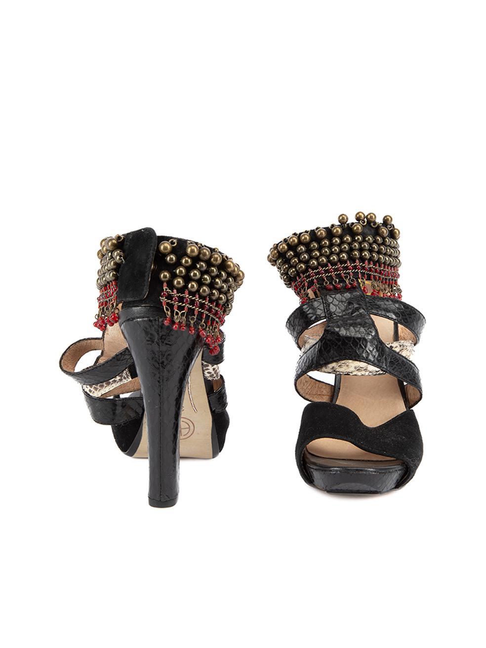 Pre-Loved House Of Harlow 1960 Women's Beads Embellished Ankle Strap Heel Sandal In Good Condition For Sale In London, GB