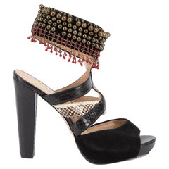 Pre-Loved House Of Harlow 1960 Women's Beads Embellished Ankle Strap Heel Sandal