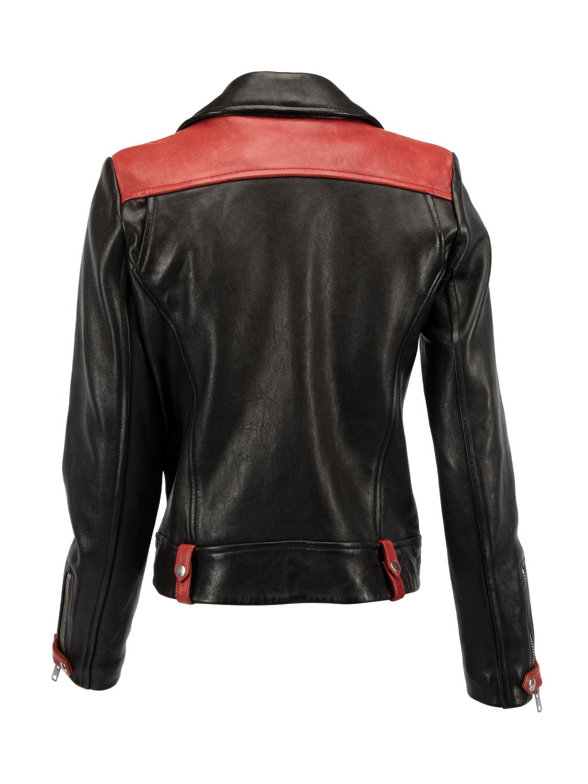leather jacket with red lining