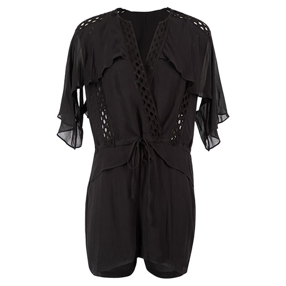 Pre-Loved Iro Women's Black Cut Out Lace Wrap Playsuit For Sale