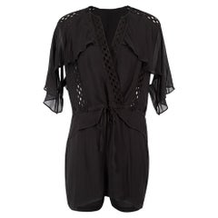 Pre-Loved Iro Women's Black Cut Out Lace Wrap Playsuit