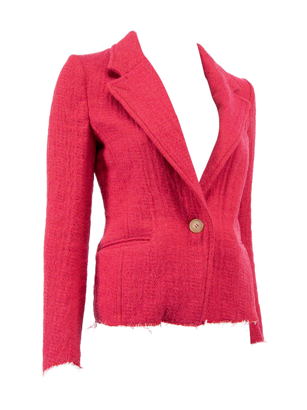 CONDITION is Very good. Hardly any visible wear to blazer apart from some loose threads are evident on this used Isabel Marant Etoile designer resale item. Details Pink Polyester Cotton lining Frayed hem and cuff effect Single button closure