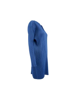 Pre-Loved Issey Miyake Women's Blue Pleated V-Neck Mini Dress