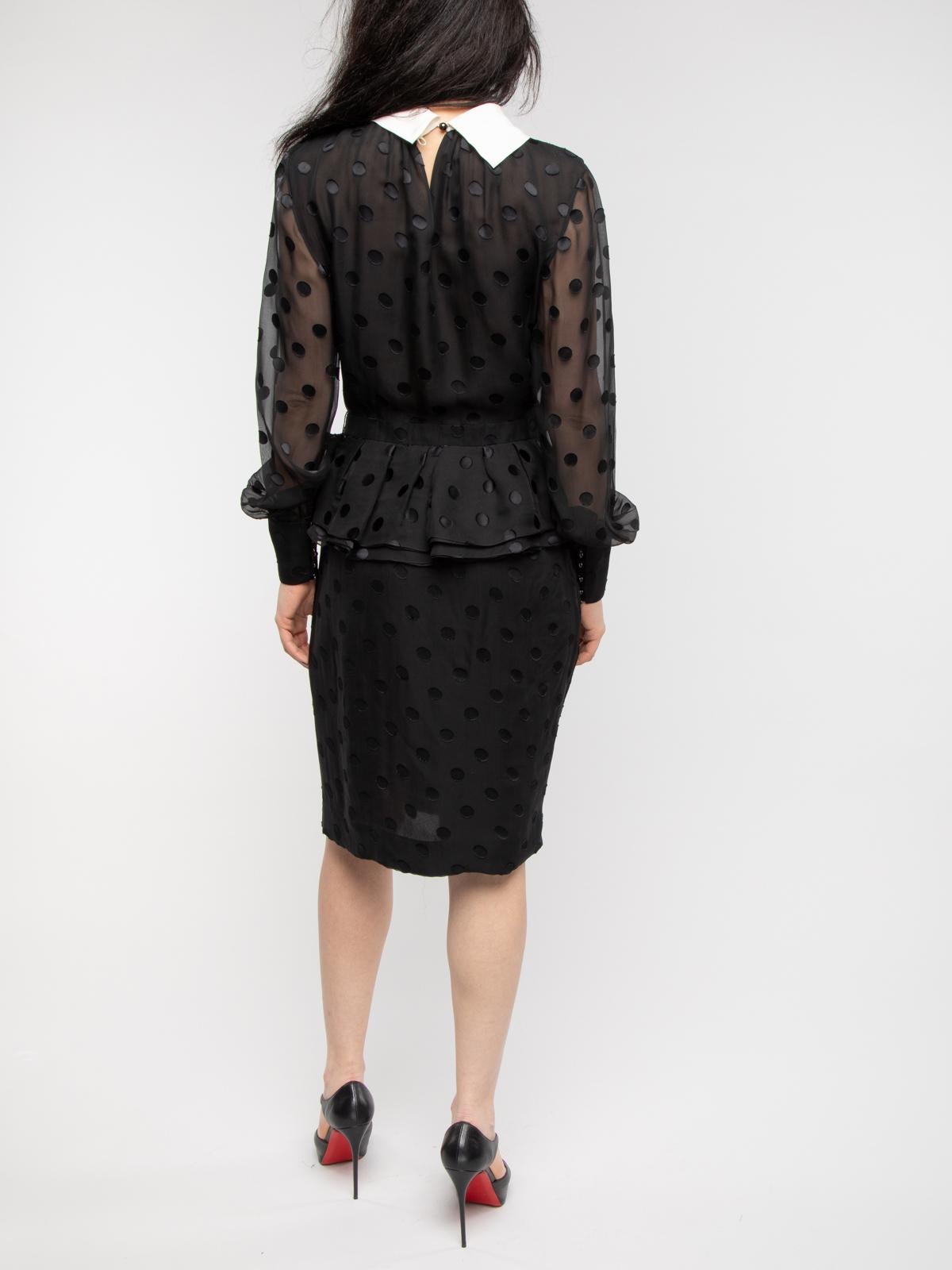Pre-Loved Jason Wu Women's Black Polka Dot Silk Peplum Dress In Good Condition In London, GB