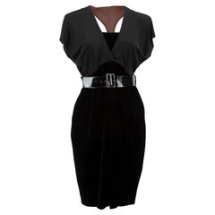 Pre-Loved Jean Paul Gaultier Women's Black Velvet Dress with Leather Harness