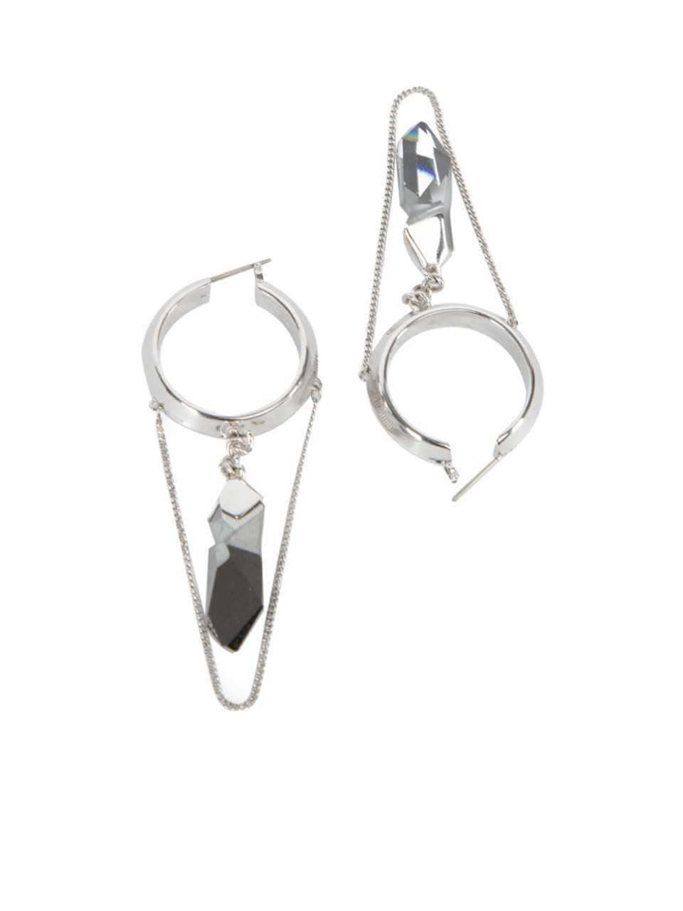 Pre-Loved Jean Paul Gaultier Women's Silver Hoop Earrings with Chain and Gem Acc 1