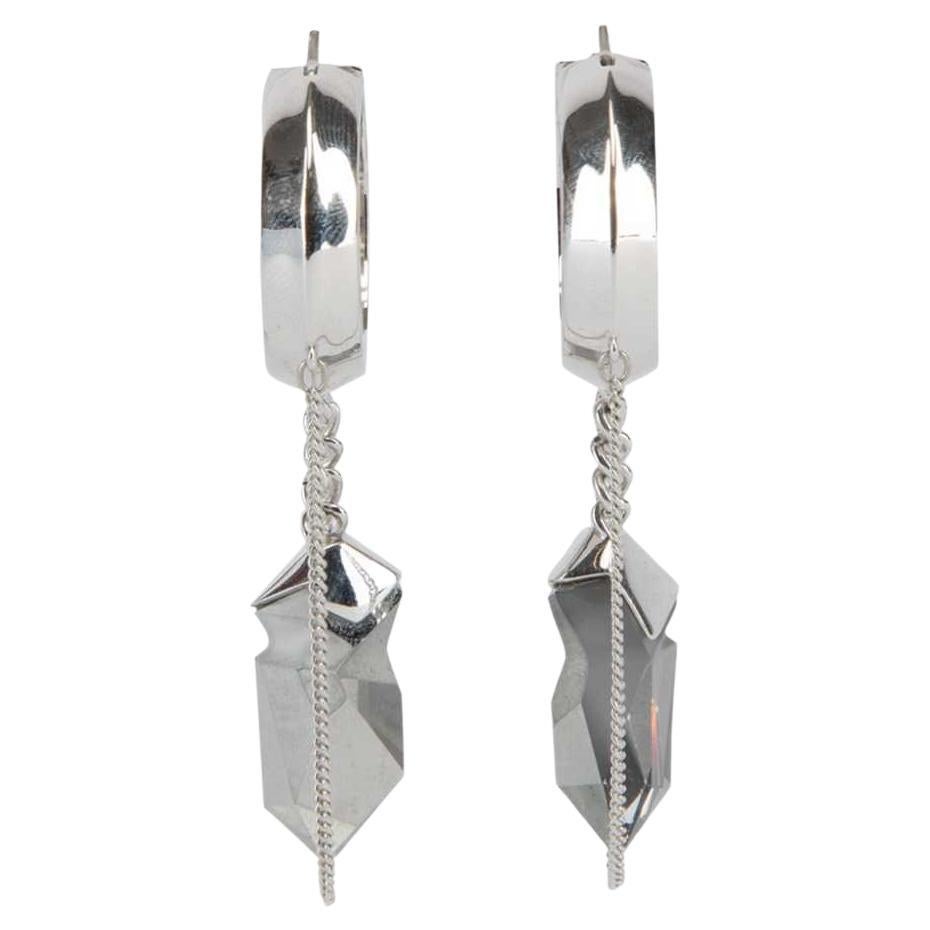 Pre-Loved Jean Paul Gaultier Women's Silver Hoop Earrings with Chain and Gem Acc